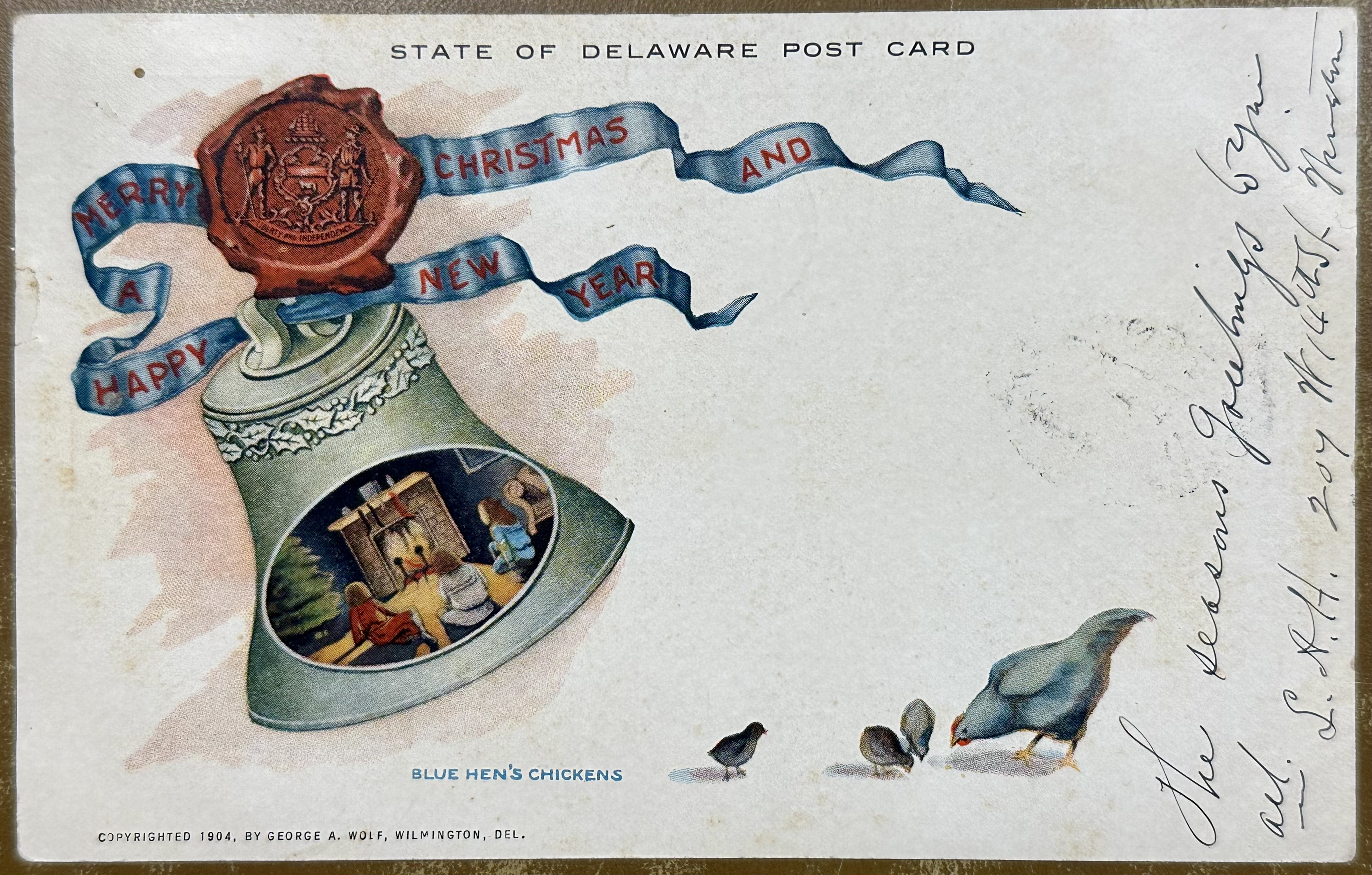 Blue Hen's Chickens Christmas and New Year's Postcard